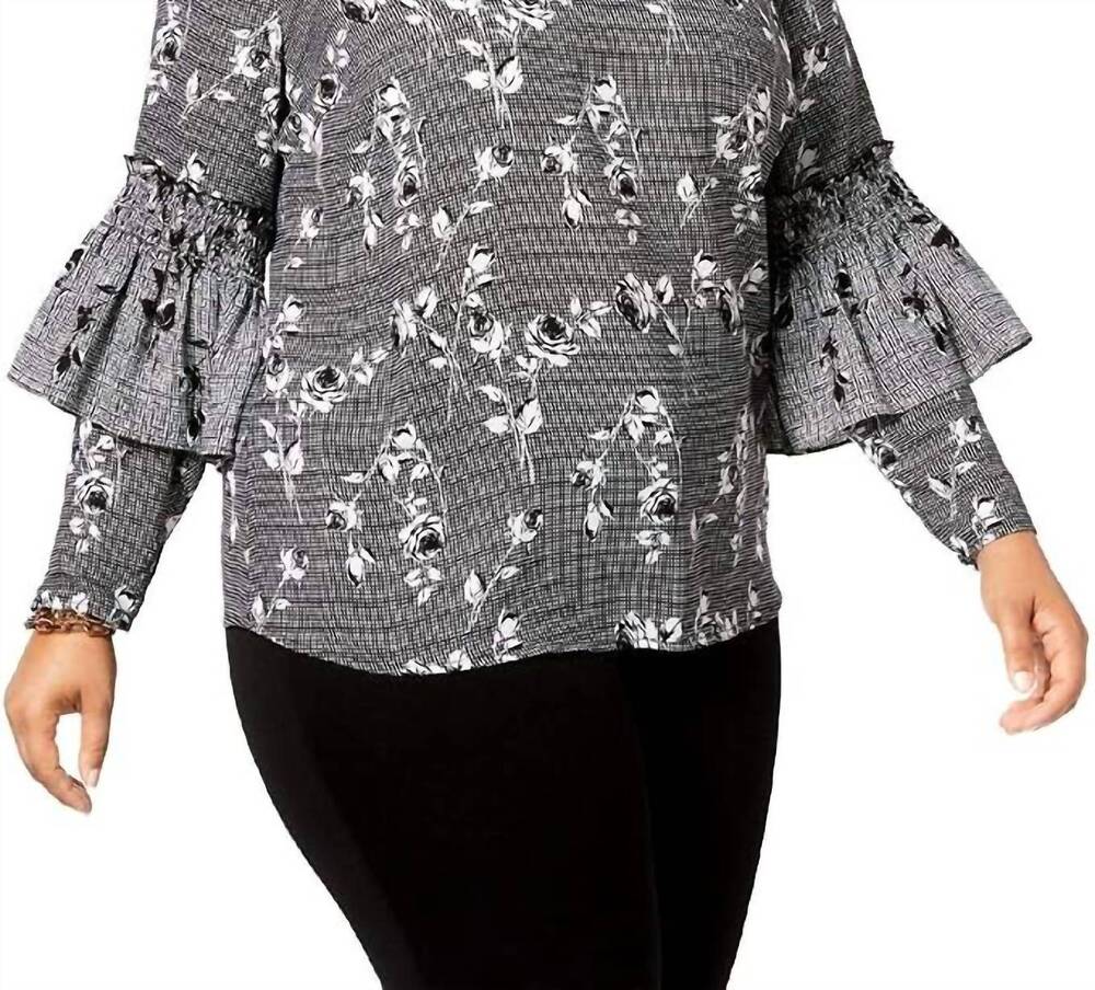 NEW NY COLLECTION women's floral ruffled blouse - plus in black/white
